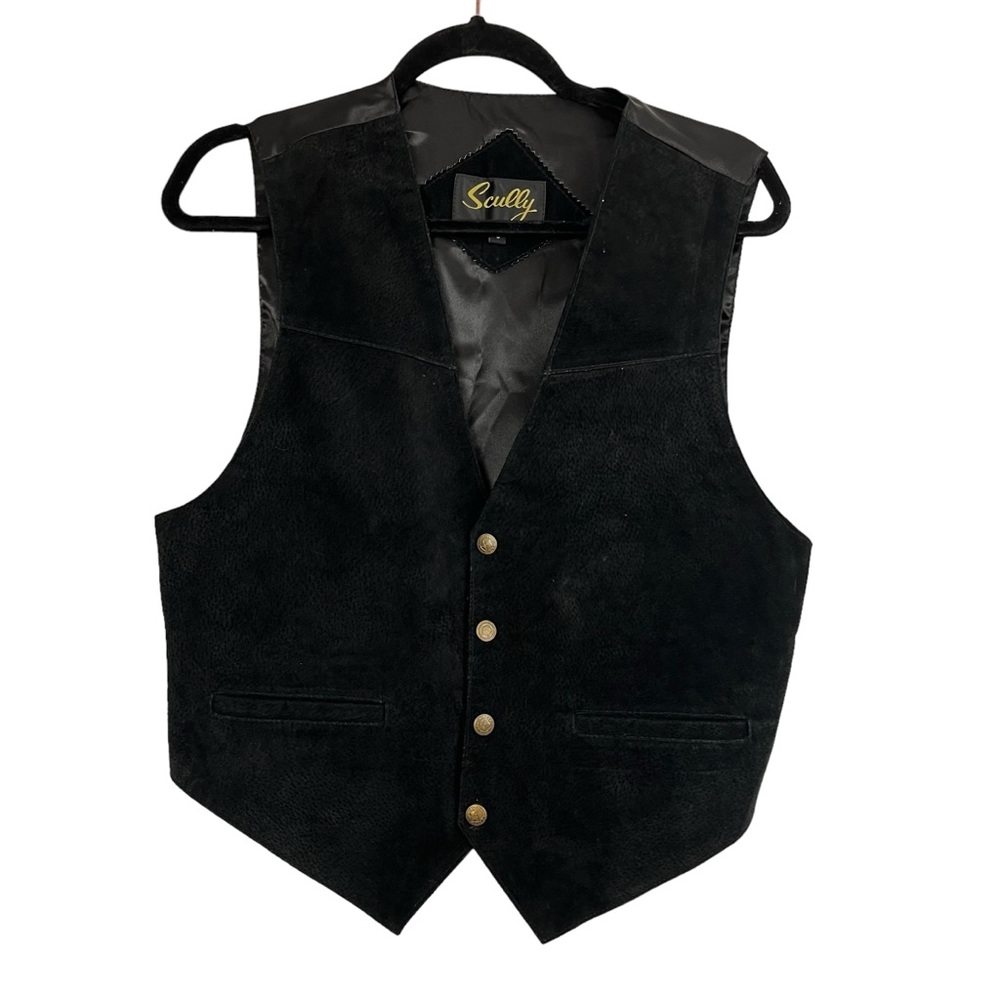 SCULLY Genuine Leather Solid Black Western Style Sleeveless Vest Size Small